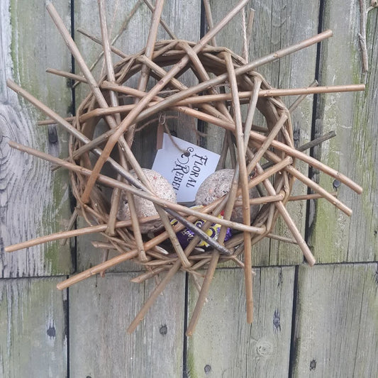 Round willow bird feeder 6th March 2026 at Oaktrack Smallholding