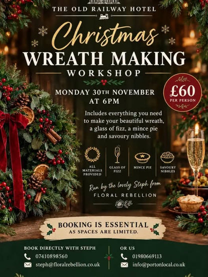 Christmas Wreath Making Workshop 30th Nov The old Railway Hotel Porton